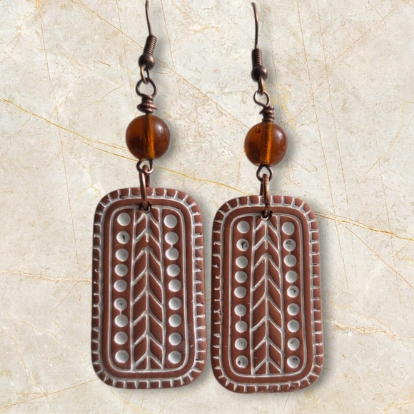 Hand Crafted Jewelry - Boho Terracotta and Amber Earrings